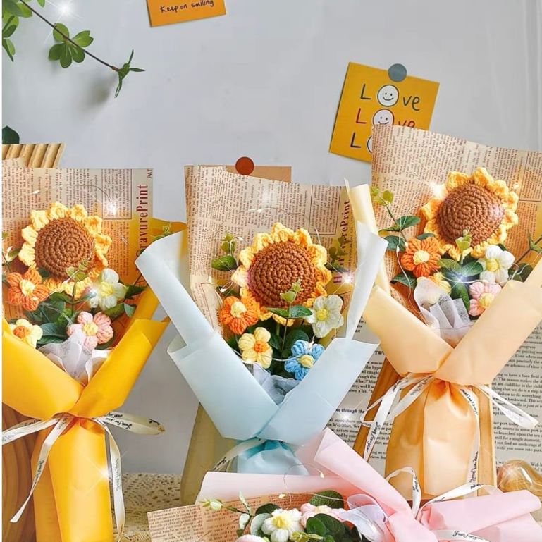 Bó hoa hướng dương len